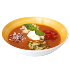 Bestel een gazpacho: koude tomatensoep met groenten en kruiden