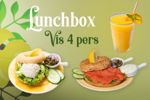 Een lunchbox met vis voor 4 personen bestellen voor thuis, onderweg of op kantoor