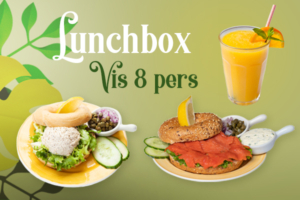 Een lunchbox met vis voor 8 personen bestellen voor thuis, onderweg of op kantoor